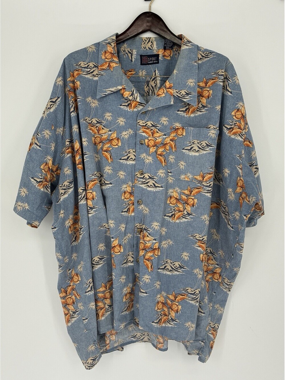 King Size Shirt Mens 6X BIG Blue 100% Rayon Instrument AOP Camp Hawaiian S/S